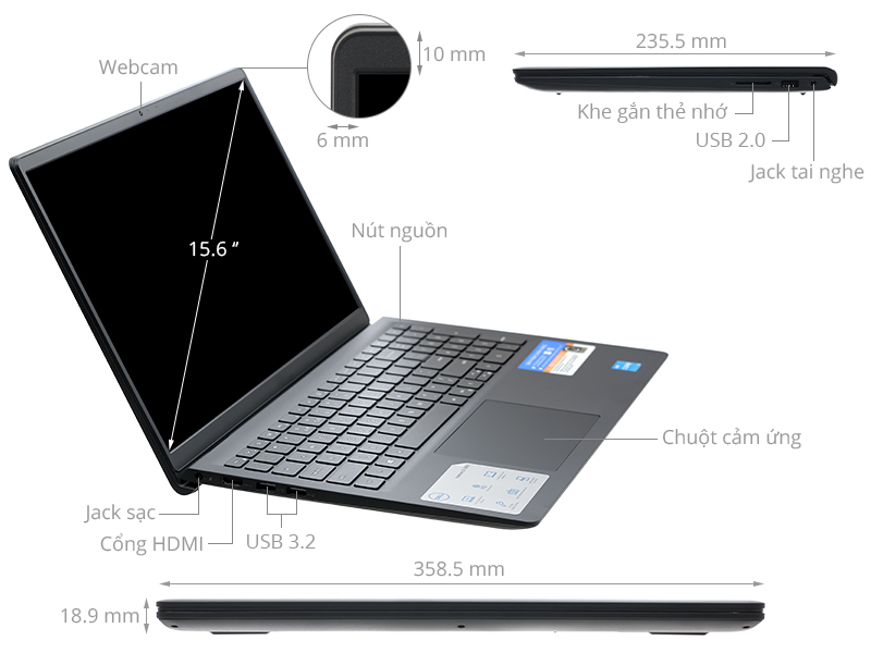 Laptop Dell Inspiron 15 3511 (P112F001EBL) (i3 1115G4/8GB RAM/256GB SSD/15.6 inch FHD/Win11+OfficeHS21/Đen)